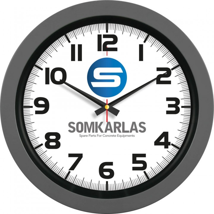 Logo Baskılı 40 cm Duman Füme Siyah İç Çemberli Plastik Duvar Saati